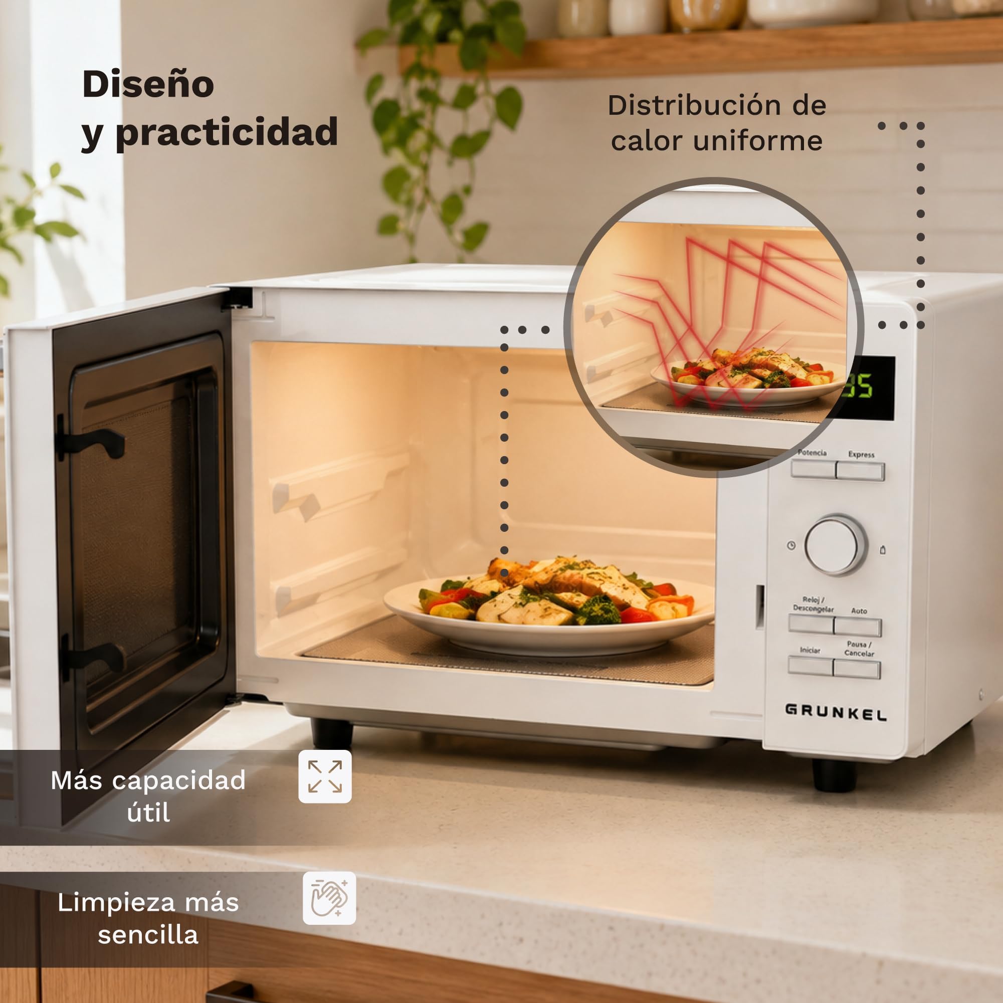 GRUNKEL Microondas sin plato MWD-25FLAT de 25L con 800W - imagen 9