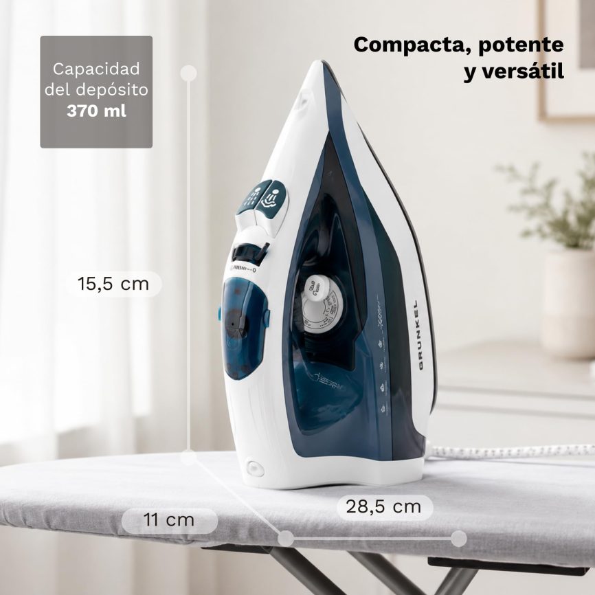 GRUNKEL Plancha de vapor PL-2600CE – Suela cerámica – 2600W – Azul - imagen 2