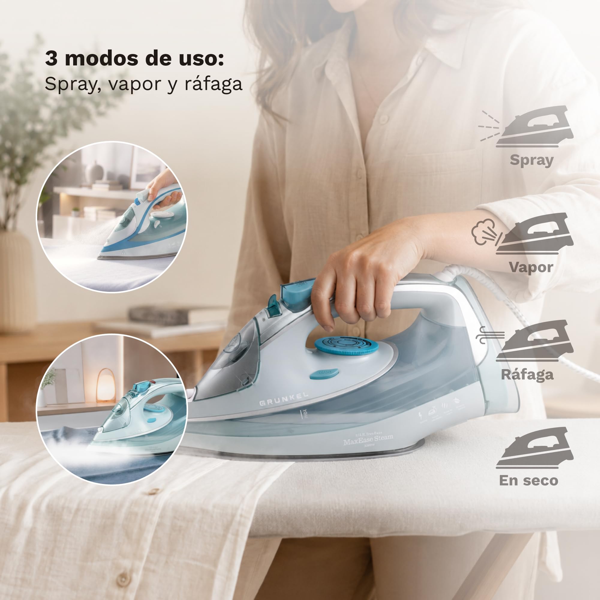 GRUNKEL Plancha de vapor PL-3200MAXTOP – Suela anodizada – 3200W de potencia - imagen 3