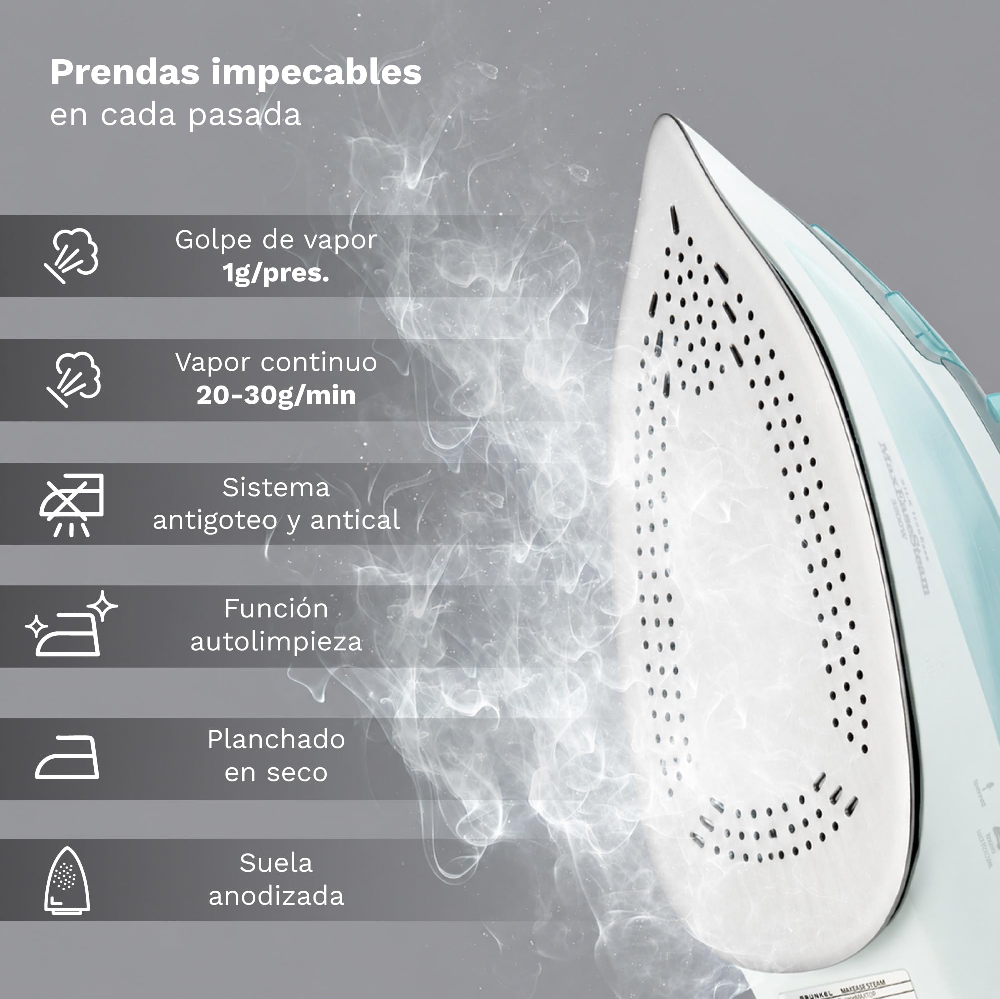 GRUNKEL Plancha de vapor PL-3200MAXTOP – Suela anodizada – 3200W de potencia - imagen 4