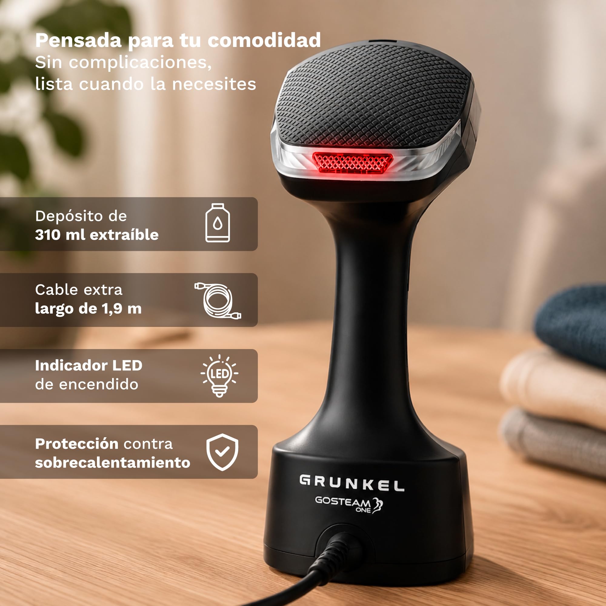 GRUNKEL Plancha de vapor vertical PV-1600GSO con 1600W de potencia y 310 ml de capacidad - imagen 4