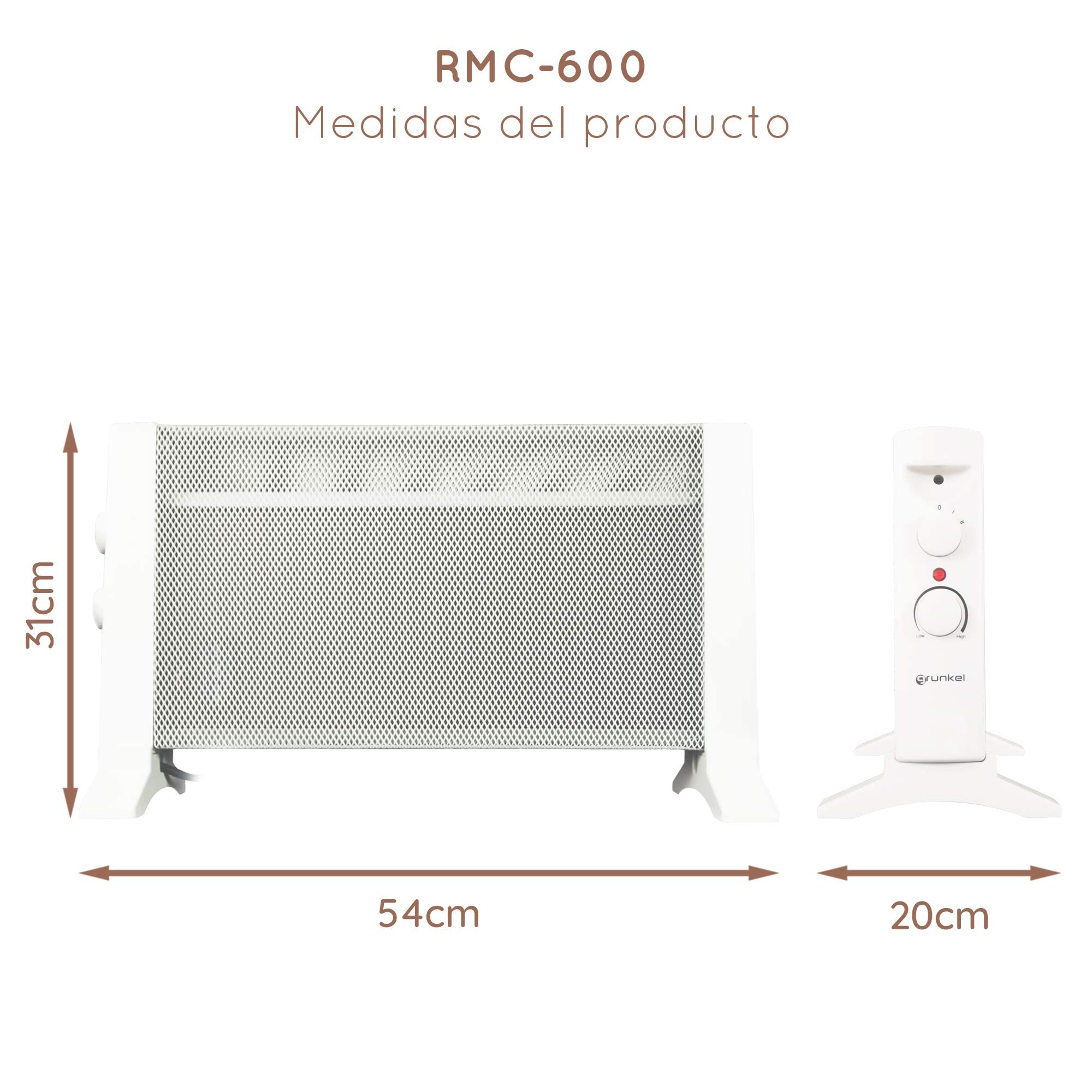 GRUNKEL Radiador de Mica RMC-600 600W | 2 Potencias y Termostato Regulable - imagen 6