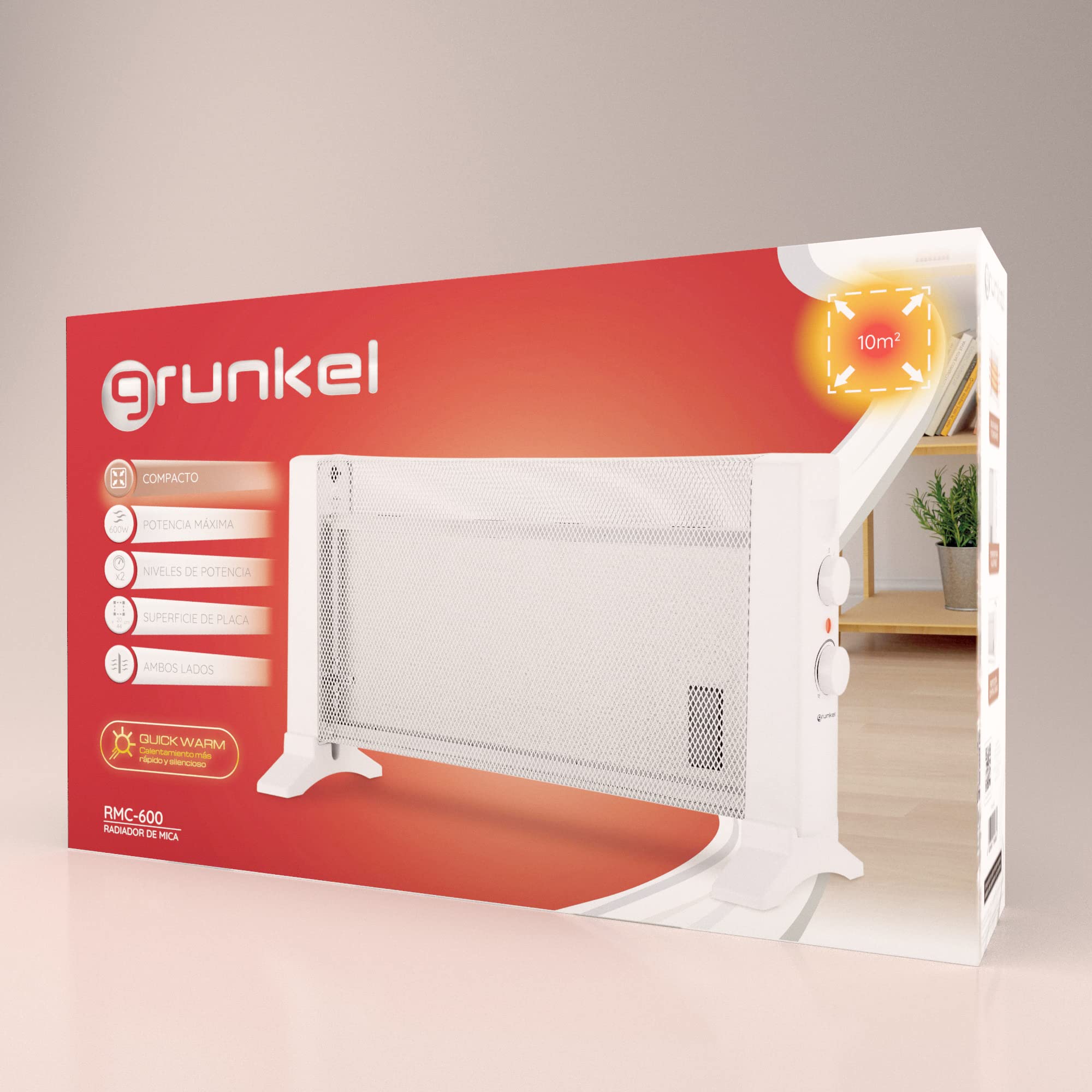 GRUNKEL Radiador de Mica RMC-600 600W | 2 Potencias y Termostato Regulable - imagen 8