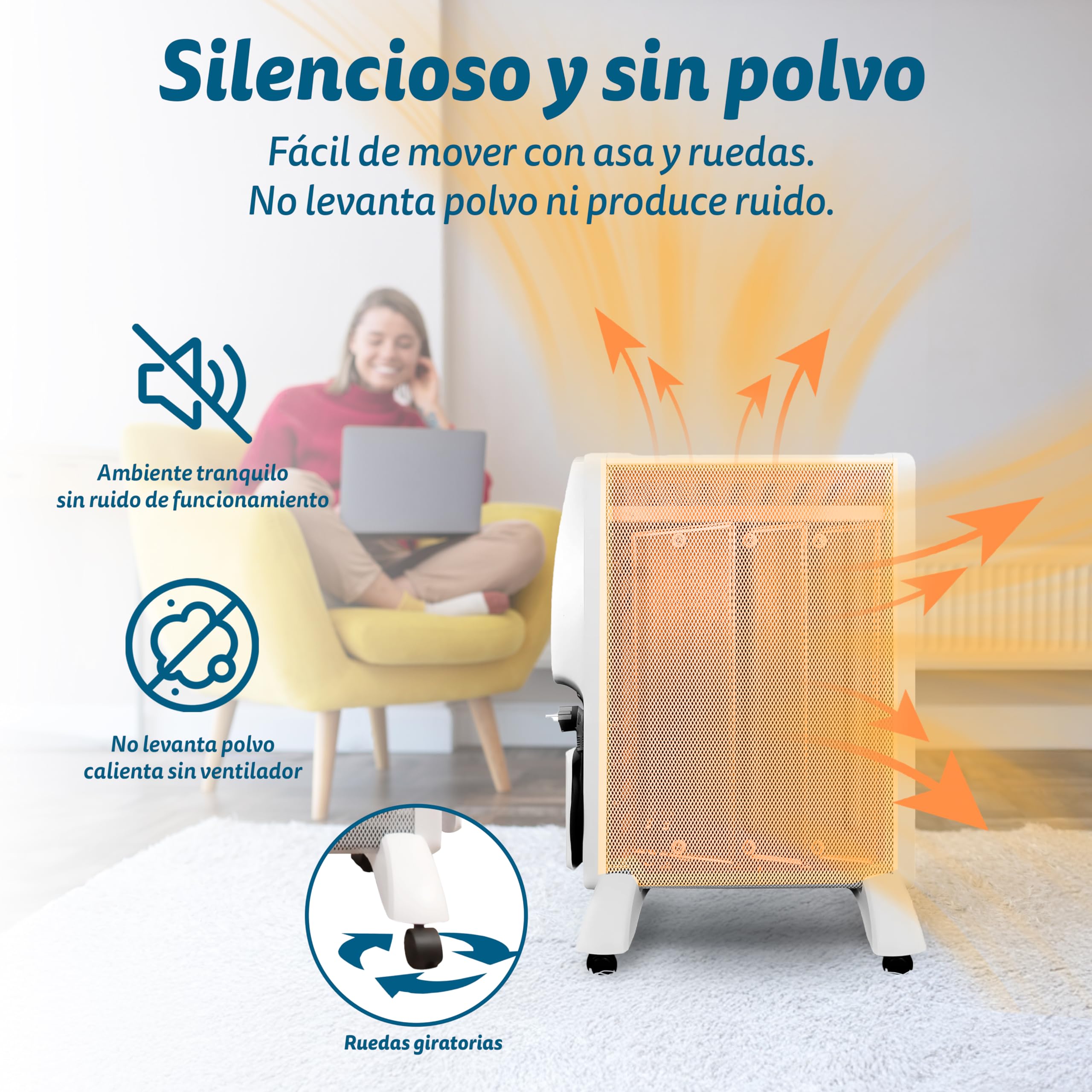 GRUNKEL Radiador de Mica de 3 elementos RMC-1500 de 1500W Blanco - imagen 6