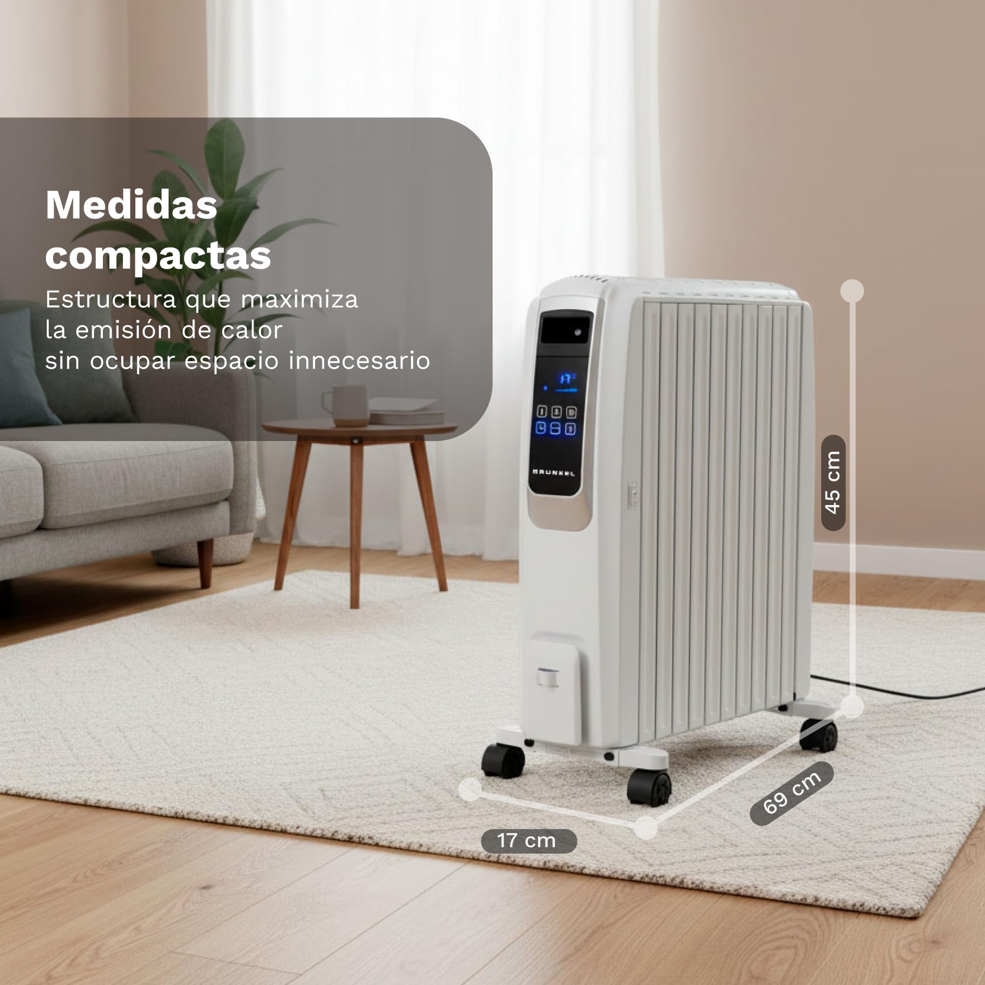 GRUNKEL Radiador digital de aceite RAC-10PIROSDIGITAL – Mando a distancia – 2500W – Blanco - imagen 2