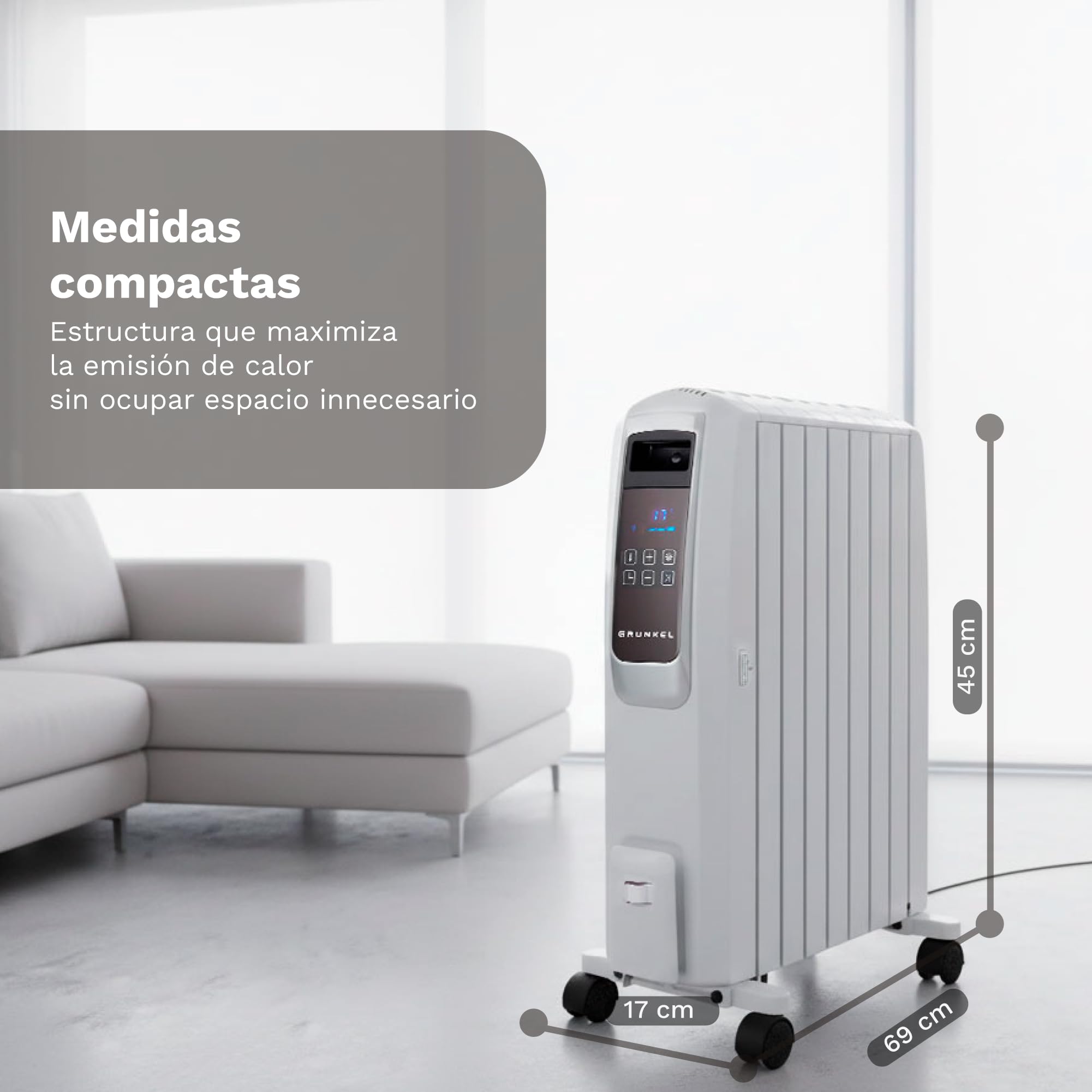 GRUNKEL Radiador digital de aceite RAC-8PIROSDIGITAL – Mando a distancia – 2000W – Blanco - imagen 2