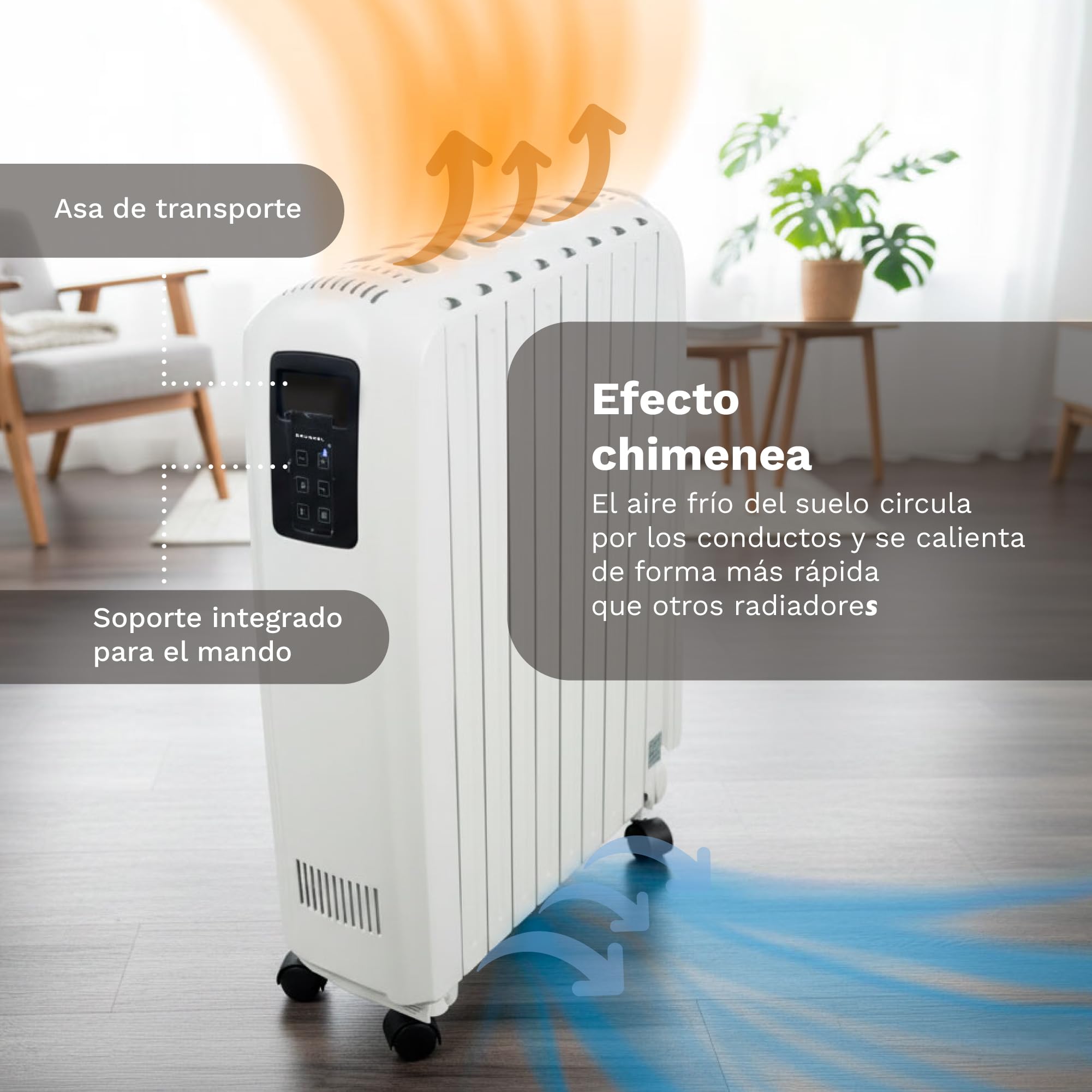 GRUNKEL Radiador digital de aceite RAC-8PIROSDIGITAL – Mando a distancia – 2000W – Blanco - imagen 4