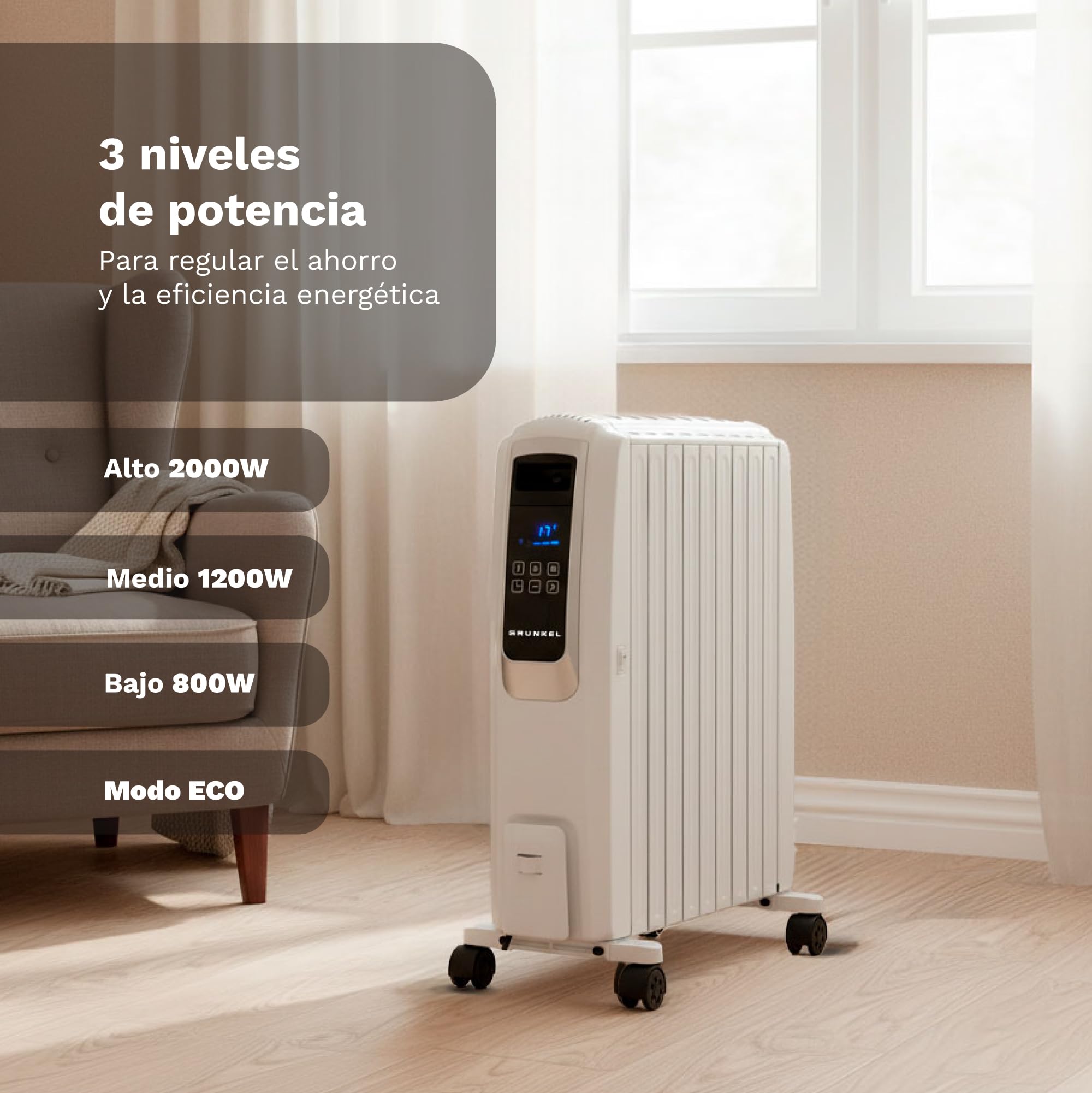 GRUNKEL Radiador digital de aceite RAC-8PIROSDIGITAL – Mando a distancia – 2000W – Blanco - imagen 7
