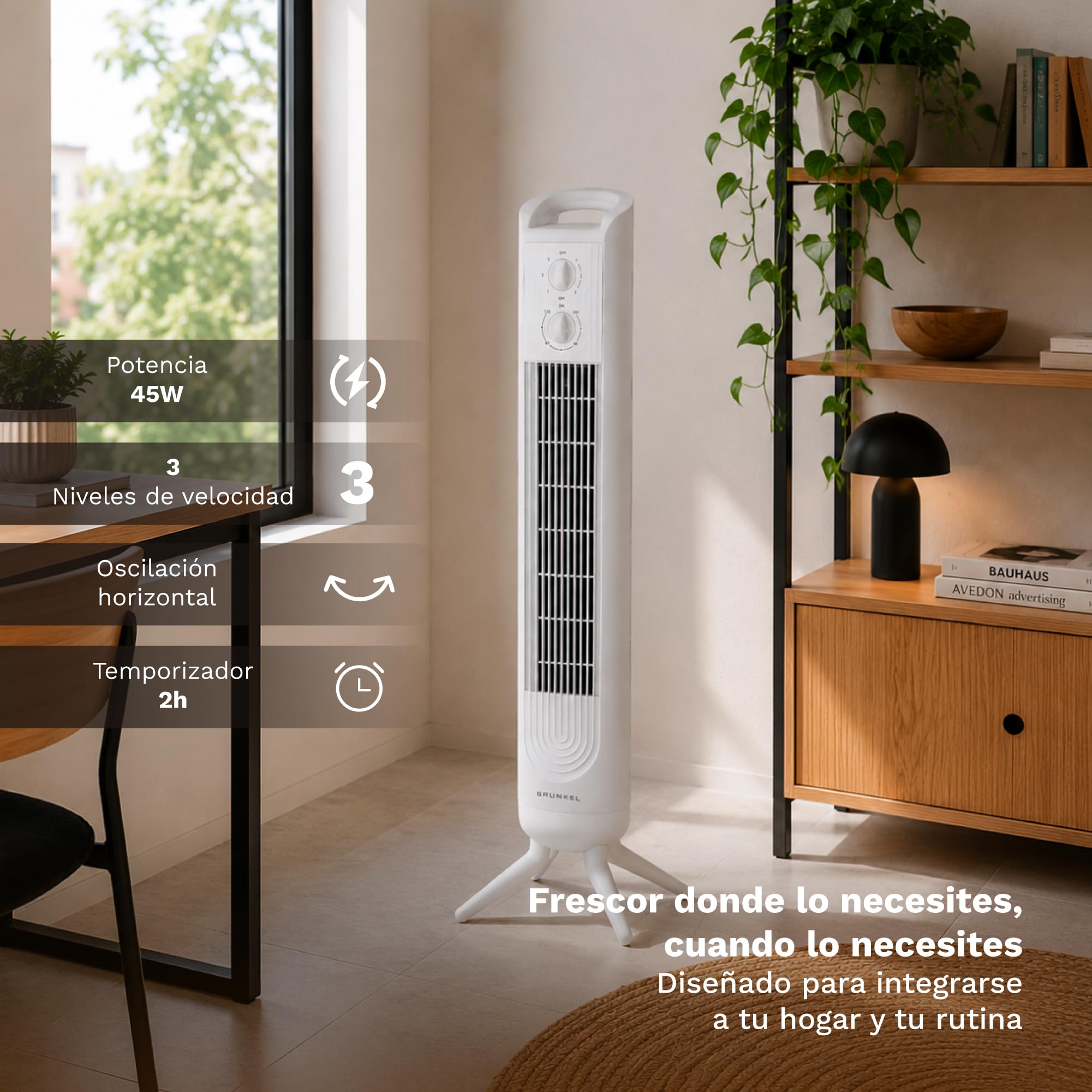 GRUNKEL Torre de ventilación de 81cm 3 velocidades TF-324LBL y 45W blanco - imagen 5