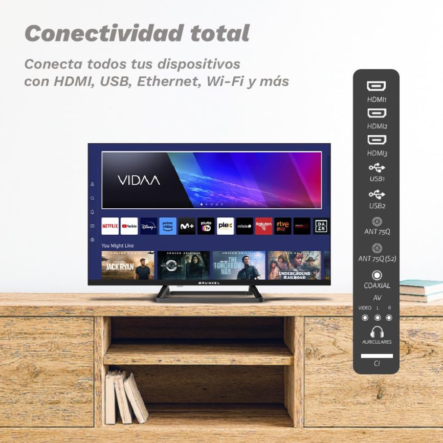 GRUNKEL Televisor QLED-3225VD Smart TV 32” FHD con sistema operativo VIDAA, 3 HDMI y 2 USB - imagen 2