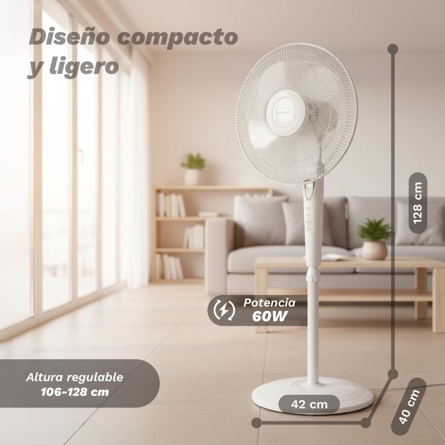 GRUNKEL Ventilador de pie FAN-B16ECOTIMER – Mando a distancia y temporizador – 60W – Blanco - imagen 2