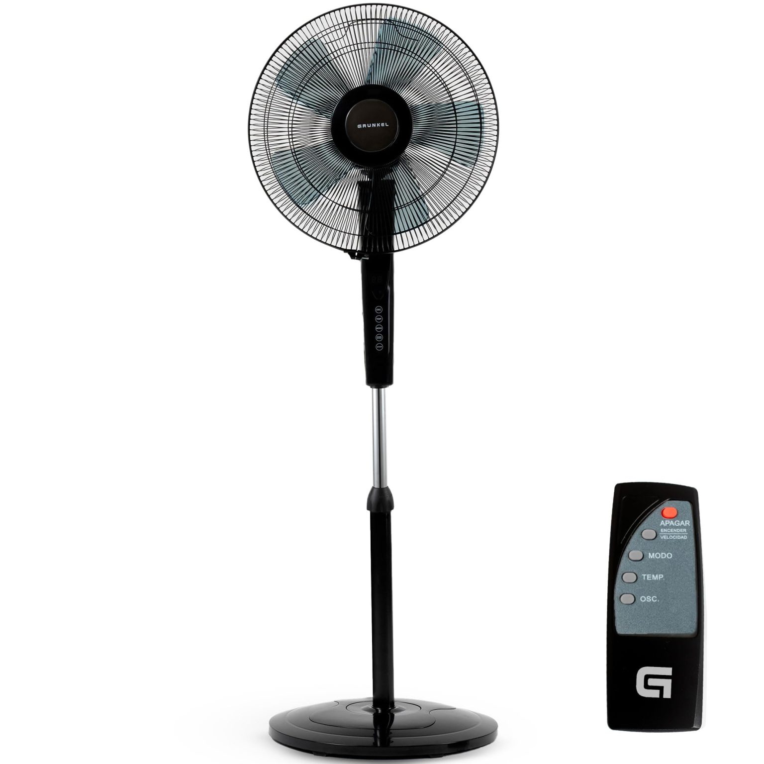 GRUNKEL Ventilador de pie FAN-N16ECOTIMER – Mando a distancia y temporizador – 60W – Negro