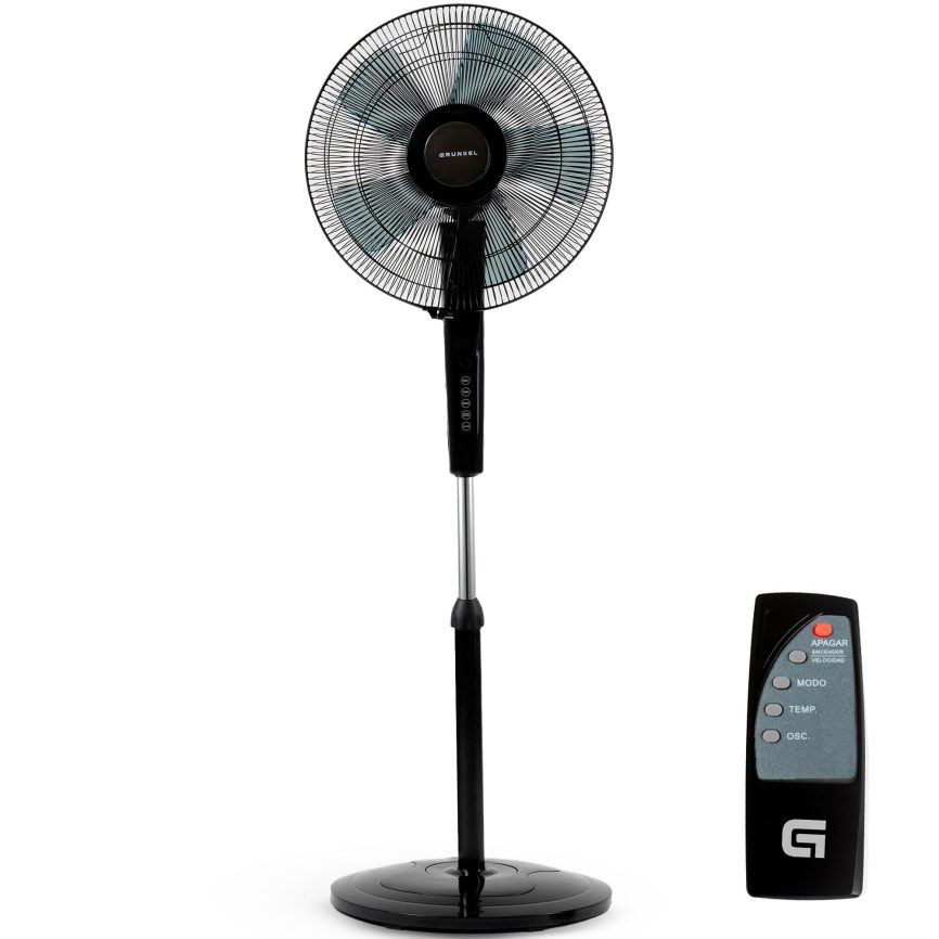 GRUNKEL Ventilador de pie FAN-N16ECOTIMER – Mando a distancia y temporizador – 60W – Negro