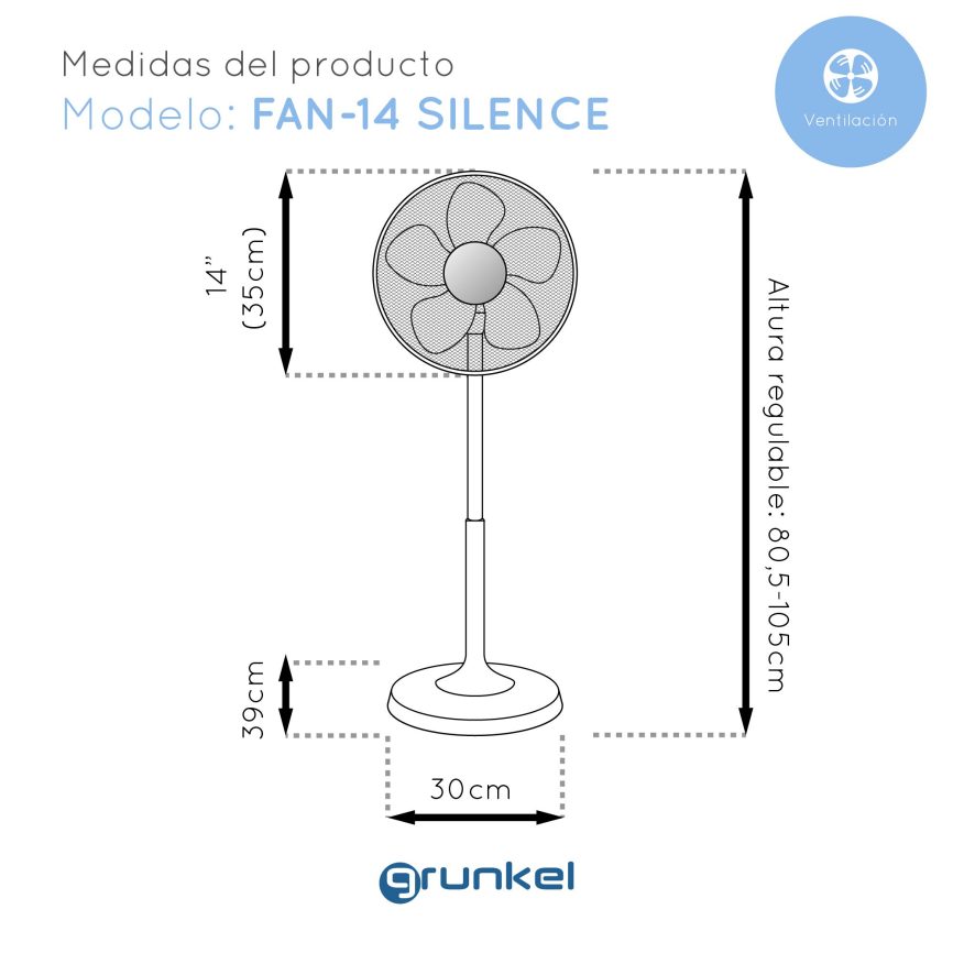 GRUNKEL Ventilador de pie ultrasilencioso FAN-14SILENCE – Mando a distancia y temporizador – 28W - imagen 2