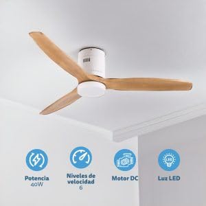 GRUNKEL Ventilador de techo con luz LED de 132cm ancho SKYWIND-52WB 52 Pulgadas 40W aspas de madera clara - imagen 2