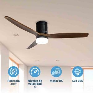 GRUNKEL Ventilador de techo con luz LED de 132cm ancho SKYWIND-52WN 52 Pulgadas 40W aspas de madera oscura - imagen 2