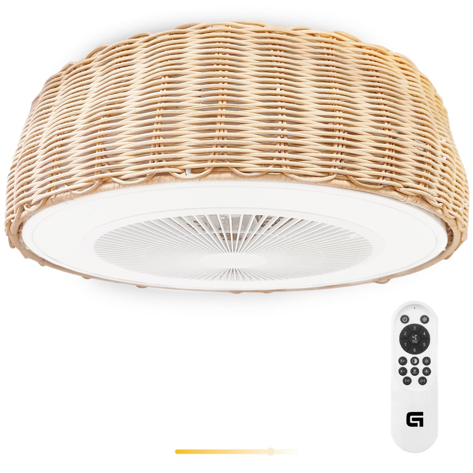GRUNKEL Ventilador de techo SKYWIND-20M – 20 Pulgadas – Luz LED – 15W – Mimbre