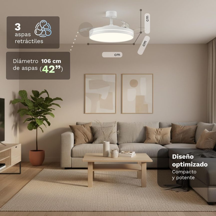 GRUNKEL Ventilador de Techo SKYWHITE42 42″ | Motor DC, Luz LED y 6 Velocidades - imagen 2
